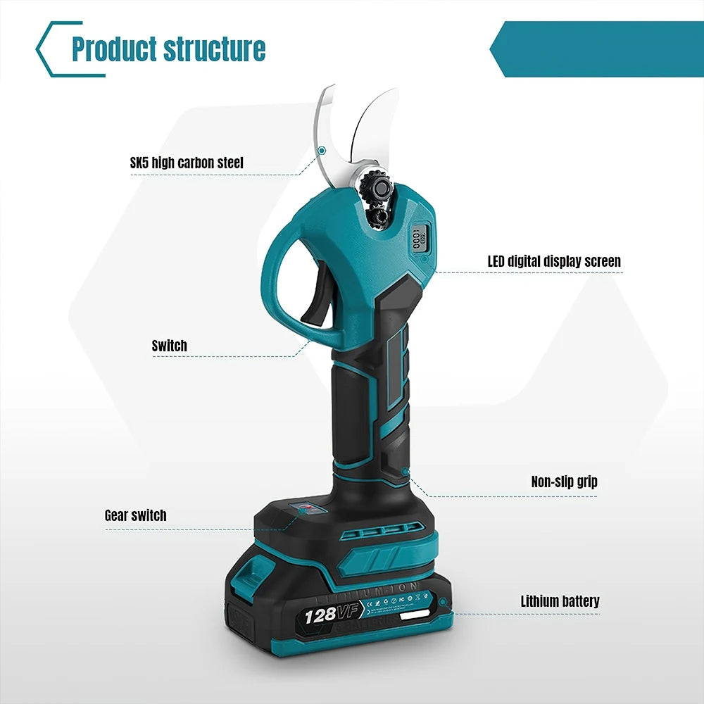 30mm Brushless Electric Pruning Shears 2 Gears Cordless Rechargeable Fruit Tree Bonsai Pruning Power Tool For Makita 18V Battery