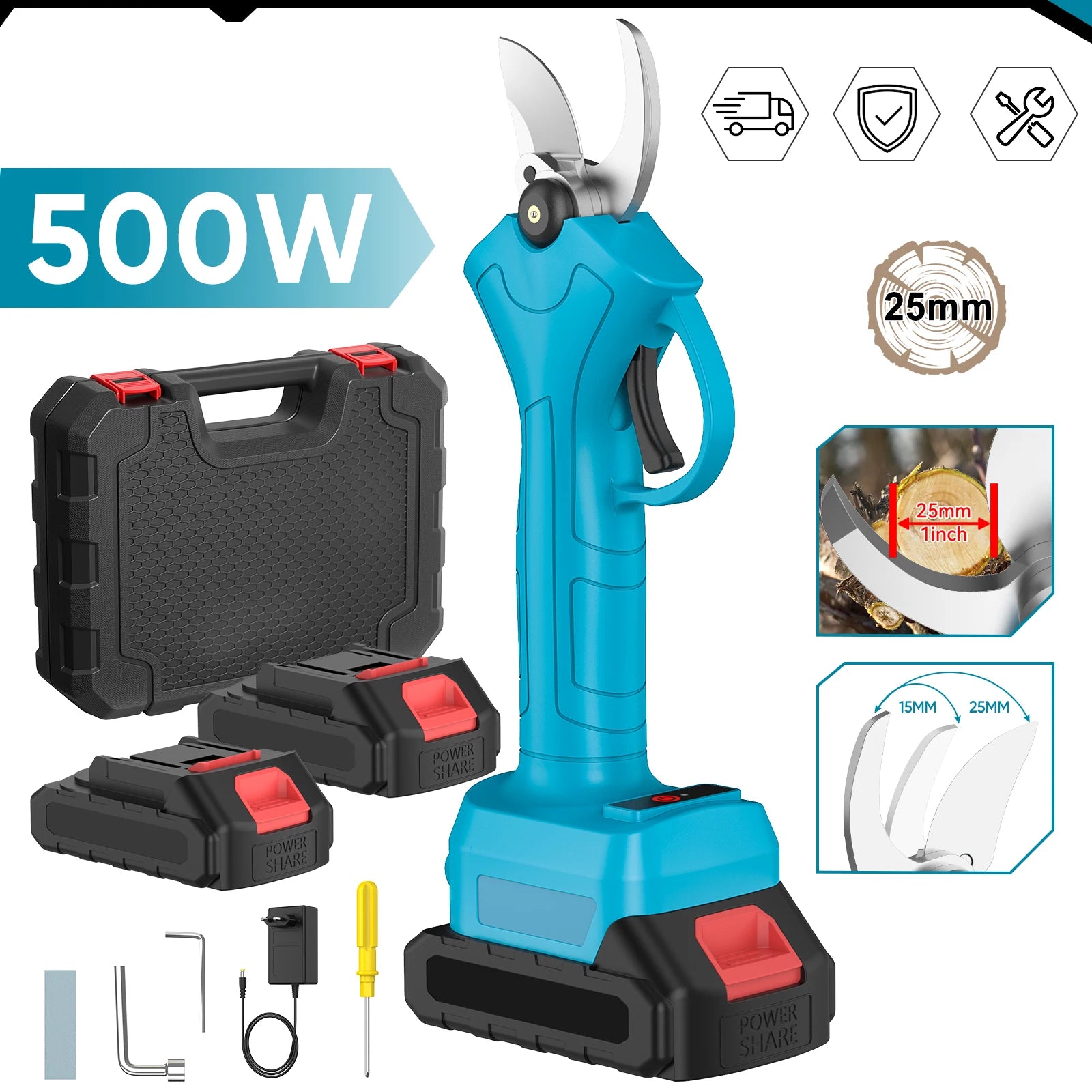 25MM 500W Brushless Electric Pruner Shear Fruit Tree Bonsai Pruning Scissors Garden Tool For Makita 21V Battery